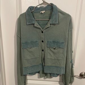 Women's Green Corduroy Trim Jacket POL